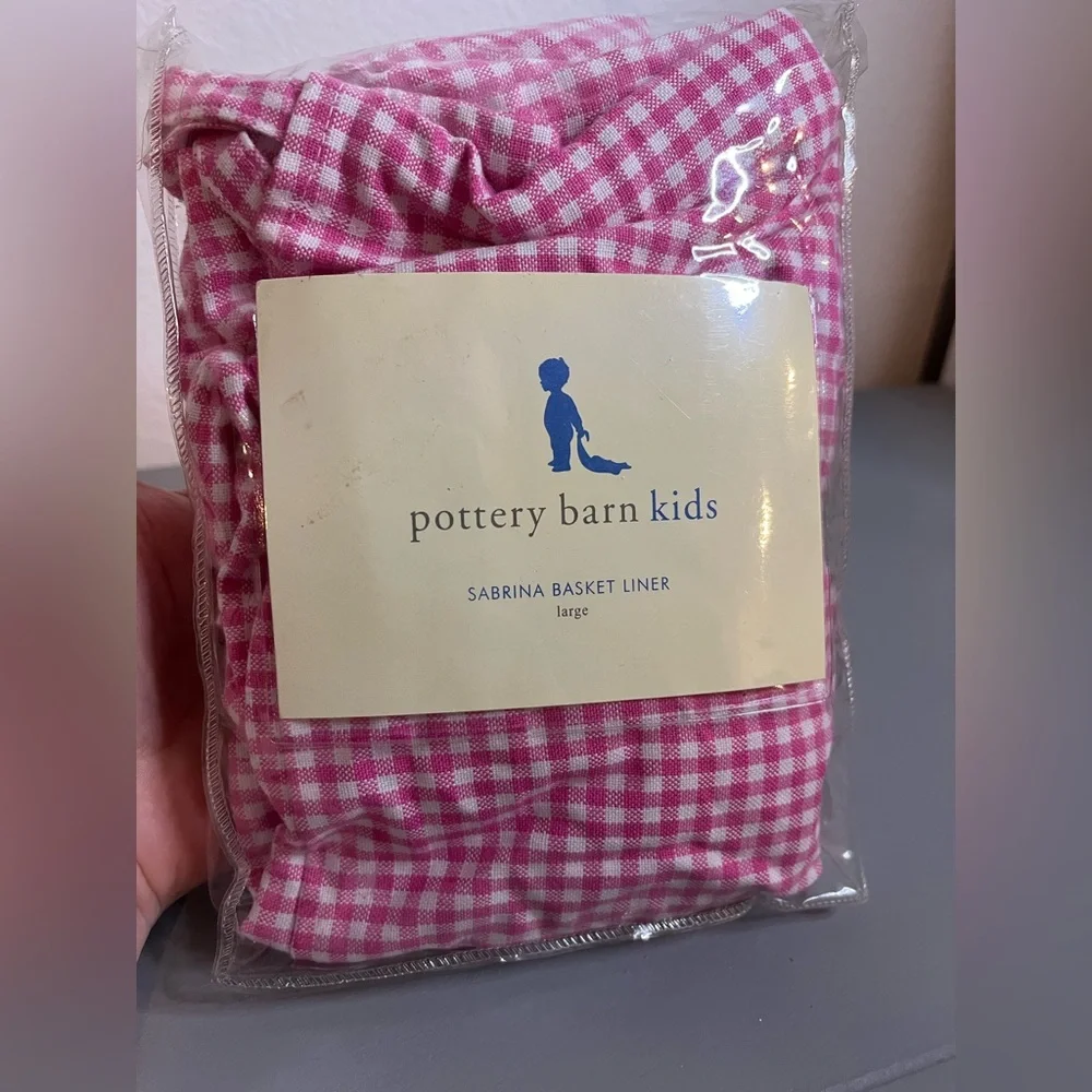 Pottery Barn Kids 2006 VTG 100% Cotton Pink White Gingham Sabrina Basket Liner